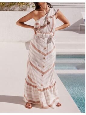 Anthropologie Red Carter Grace One-shoulder Ruffle Maxi Dress In Cocoa